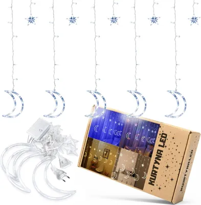 Zdjęcie produktu dla Światła księżyca, gwiazdy, lampki świąteczne, zasłony, 96LED