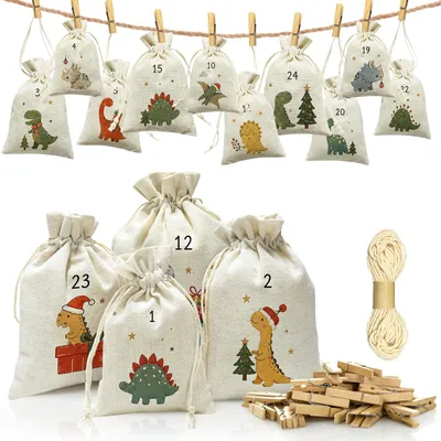 Adventskalender zum Befüllen, 24 Stoffbeutel, 3 Größen