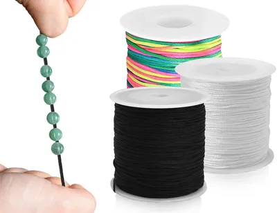 Produktbild von Elastische Schnur - 3 Rollen Gummiband für Schmuckherstellung - Perlenschnur für Armbänder - Schwarz/Weiß/Farbe