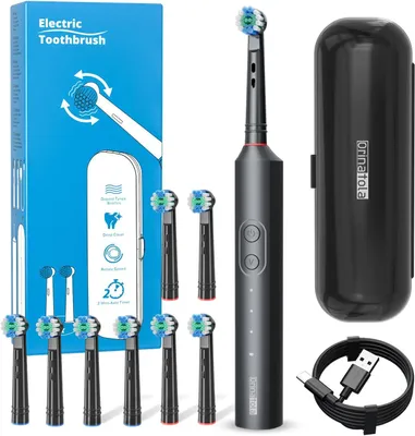 Produktbild von Elektrische Schallzahnbürste mit 8 Bürstenköpfen, Reiseetui, 3 Modi, IPX7 wasserdicht, wiederaufladbar, elektrische Zahnbürste
