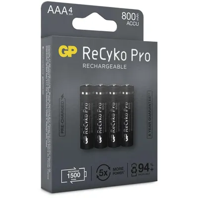 Produktbild von GP Batteries ReCyko Pro, Einwegbatterie, AAA, Nickel-Metallhydrid (NiMH), 1,2 V, 4 Stück(e), 800 mAh