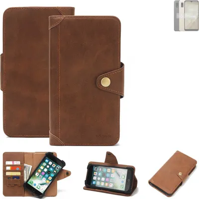 Produktbild von K-S-Trade Handyhülle kompatibel mit Sharp Aquos Wish3 Schutz Hülle Walletcase Bookstyle Tasche Case Handytasche Wallet Flipcase Cover PolyurethanBraun (1x)