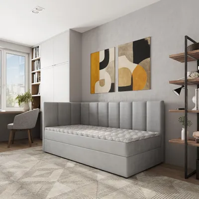 Produktbild von Masseno Boxspringbett BEVE 100x200 cm Komplett-Set mit Bonell Matratze und Topper, Polsterbett mit Bettkästen -Hellgrau, PAROS 05