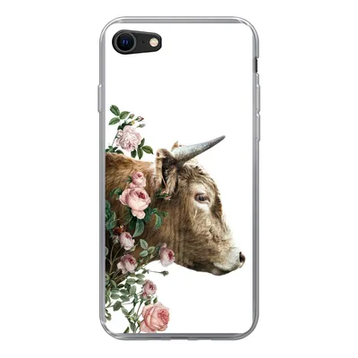 Produktbild von MuchoWow® Handyhülle Schutzhülle Hülle für iPhone 7 Schottischer Highlander - Kuh - Blumen Silikon Softcase Handy Hülle - Kartenhalter