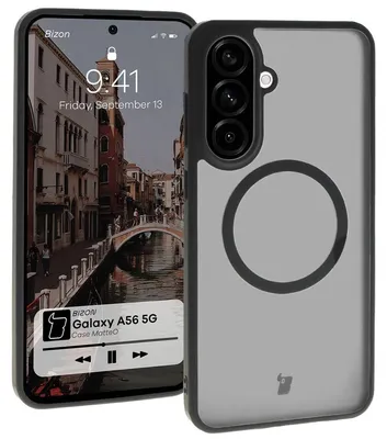 Obrázek produktu pro s magnetickým kroužkem Bizon Case MatteO pro Samsung Galaxy A56 5G, poloprůhledné s černým rámečkem