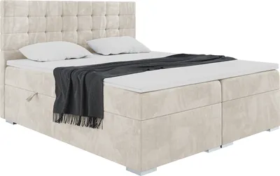 Produktbild von MEBLINI Boxspringbett mit Bettkasten - Gepolstert Doppelbett mit Matratze und Topper - Polsterbett mit Stauraum - Bett mit Kopfteil - Stauraumbett - CLAUDIA - 160x200 - H3/Creme Samt
