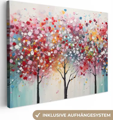 Produktbild von MuchoWow® - Leinwandbilder - Kunst - Bäume - Natur - Acryl, Wandbild, Wanddeko Bilder Wohnzimmer, 120x90cm