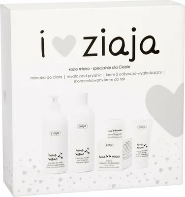 Zdjęcie produktu dla Ziaja Kozie Mleko Zestaw świąteczny Mydło 500 ml + Mleczko 400 ml + Krem 50 ml + Krem do rąk 50 ml