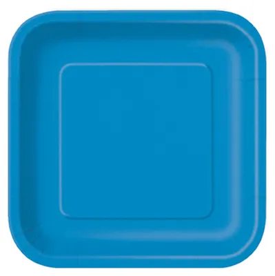 Produktbild von 16 blaue Pappteller quadratisch 18 cm für Desserts - Einheitsgröße