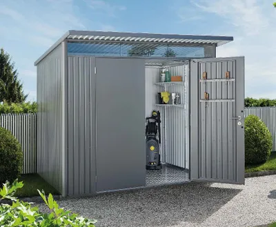 Produktbild von Biohort AvantGarde, Metallschuppen, Doppel, Schuppendach, Quarzmetallic grau, Stahl, Quarzmetallic grau