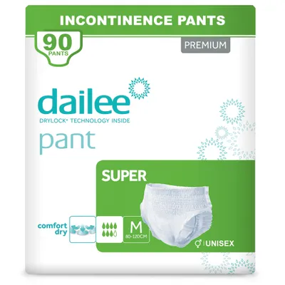Zdjęcie produktu dla Dailee Pants Super M - 90x pieluchomajtki dla dorosłych - majtki chłonne dla kobiet i mężczyzn - 7 kropli, rozmiar średni