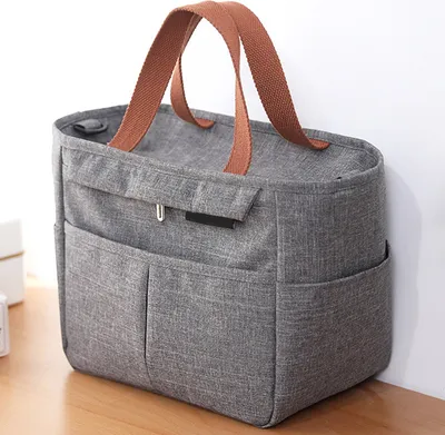 Imagen del producto de Bolsa para el almuerzo, portátil, de tela Oxford, con aislamiento térmico, para picnic, conservación del calor, bolsa para alimentos, color gris