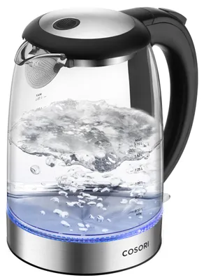Image de COSORI GK172, bouilloire sans fil, corps en verre, capacité de 1,7 l, 2200 Watt, base rotative à 360°, protection contre le fonctionnement à sec, arrêt automatique