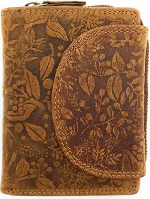 Produktbild von echt Leder Damen Geldbörse Portemonnaie 15 Kartenfächer florale Prägung braun