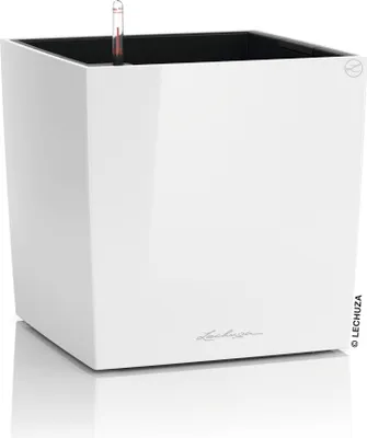 Zdjęcie produktu dla Sadzarka LECHUZA CUBE Premium 40 biała wysoki połysk | sadzarka z systemem nawadniania | powierzchnia wysoki połysk | 39 x 39 x 40 cm | 16360