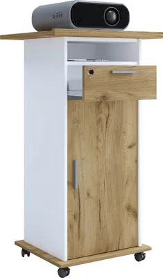Image de Support en bois | idéal pour projecteurs ou projecteurs à rouleaux et portes | Dimensions: H. 108 x W. 60 x D. 50 cm | Pression en surface inclinable | Tiroir verrouillable - Neta