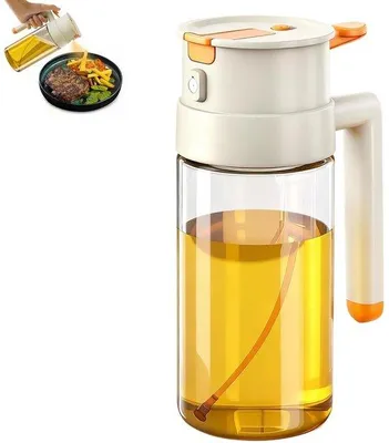 Immagine prodotto di Flacone spray per olio d'oliva - 650 ml - 2-in-1: nebulizzatore e dispenser per olio - Flacone in vetro - Adatto per olio e aceto - Spray da cucina per cucinare e cuocere al forno - Bianco
