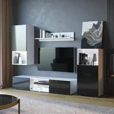 Obrázek produktu pro Obývací stěna LOFT bílá / černý lesk
