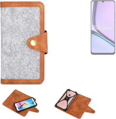 Produktbild von K-S-Trade Handyhülle kompatibel mit Realme Nazro N61 Schutzhülle Filz-Hülle Kunst-Leder hellgrau braun (1x)