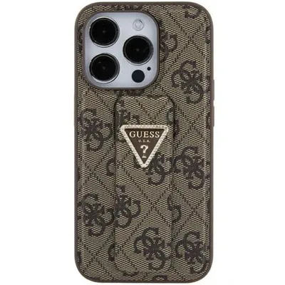 Productafbeelding van Guess Grip Stand 4G Triangle Strass hoesje voor iPhone 15 - Bruin