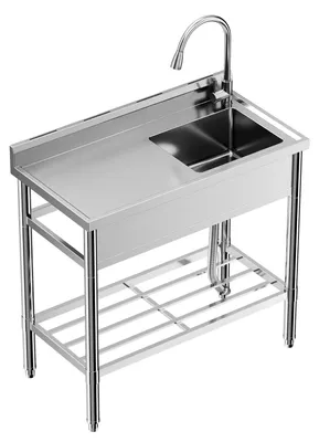 Immagine prodotto di Lavelli industriali in acciaio inossidabile - Lavello singolo freestanding, dimensioni 99x51x94 cm - Con piano di lavoro - Con rubinetto - 2 fori - NSF - Adatto per cucina e garage