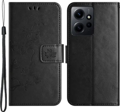 Produktbild von Xiaomi Redmi Note 12 4G Hülle - Coverup Blumen & Schmetterlinge Klapphülle - Schwarz