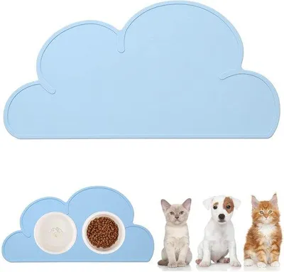 Image de Tapis anti-dérapant en silicone pour animaux, bleu, 48 x 27 cm, imperméable