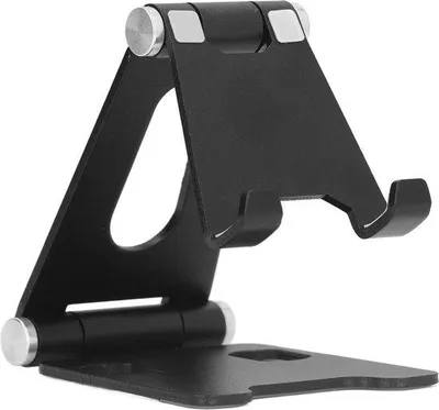 Obrázek produktu pro Hliníkový stolní držák na mobilní telefony – otočný o 360 stupňů – kancelářský stojan na tablety a smartphony.