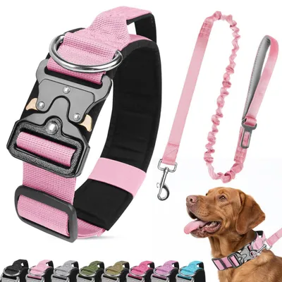 Produktbild von Hundehalsband und Leine Pink Größe M mit Kontrollgriff und Metallschnalle