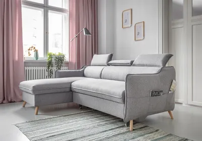 Produktbild von MIUFORM Sweet Harmony - Ecksofa mit Bettfunktion - 228x162cm - Hellgrau - L-Form Links - Schlafsofa Couch