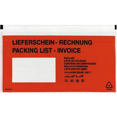 Image de Pochette pour documents DIN long, autocollante, rouge/noire, avec impression, lot de 100 pièces