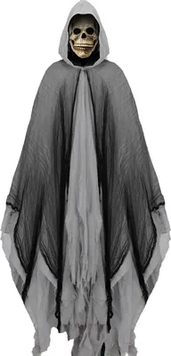 Produktbild von Halloween Sensenmann Kostüm Schwarzer Kapuzenumhang mit Totenkopfmaske Vintage Mittelalter Umhang für Erwachsene Cosplay Requisiten
