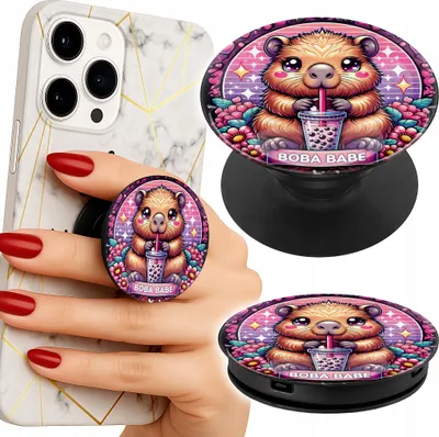 Image de Porte-téléphone Finger Popsocket/Sweet Capybara With Sheikh Stand