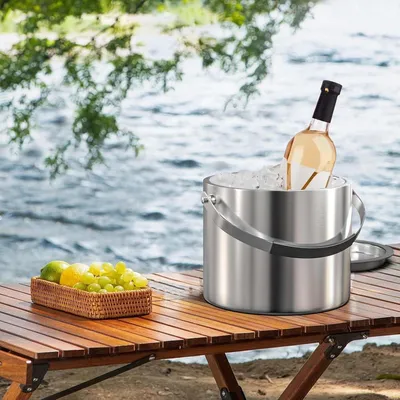 Produktbild von Doppelwandiger Eisbecher mit luftdichtem Deckel, Sieb und Eisstange - doppelwandig isolierter Eisbecher für Bier, Champagner, Wein & Eiswürfel