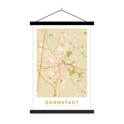 Produktbild von MuchoWow® Textilposter Darmstadt - Karte - Vintage - Stadtplan 120x180 cm mit schwarzem Rahmen - Fotos