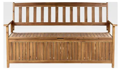 Produktbild von Gartenbank aus hellbraunem Akazienholz mit Stauraum 160 cm