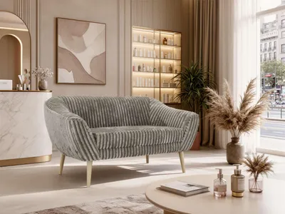 Produktbild von MKS MEBLE Polstersofa mit Armlehnen PIRS 2 Skandinavisches Sofa 2-Sitzer, Sofa mit Wellenfederung, Breite 140 cm, Buche Füße Couch mit Holzbeinen - Hellbraun Cord