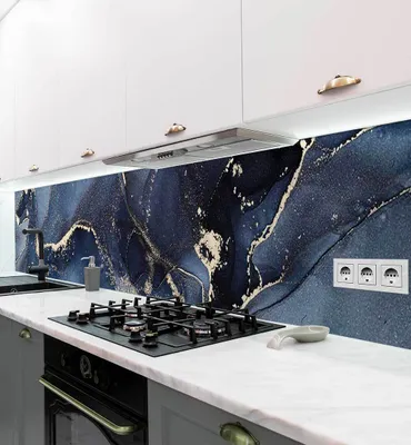 Produktbild von Küchenrückwand selbstklebend Marmor dunkelblau gold Spritzschutz Folie 340 x 60cm