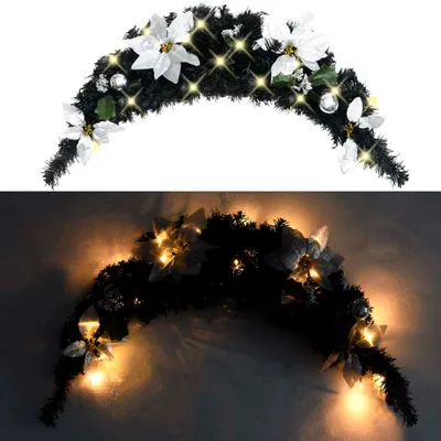 Zdjęcie produktu dla vidaXL Świąteczny łuk drzwiowy z oświetleniem LED czarny 90 cm PVC