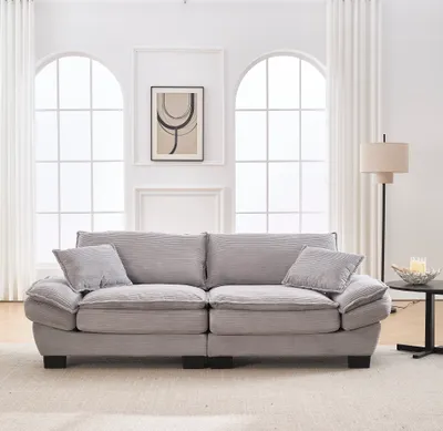 Produktbild von LVHOM Doppelsofa mit Kissen, 2-Sitzer Sofa mit tiefer Sitze, Polstersofa Polstersessel Chaiselongue Loungesofa, für Wohnzimmer, Hellgrau