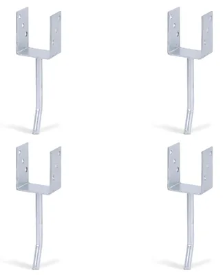 Zdjęcie produktu dla Alberts 4 x wsporniki słupków U z okrągłą stalową kotwą do betonu, 81x104 mm, kotwa do betonu 200 mm, ocynkowana ogniowo, do osadzania w betonie