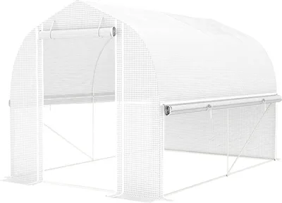 Zdjęcie produktu dla Szklarnia 3 x 2 x 2 m Szklarnia foliowa z 4 oknami i drzwiami, zwijanymi ścianami bocznymi, tunelem z folii odpornej na promieniowanie UV Domek na pomidory z ramą ze stali ocynkowanej, biały