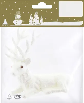 Produktbild von Dekofigur Hirsch mit Glitzer Kunststoff 10 x 9 cm weiß