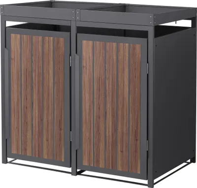 Obrázek produktu pro ML-Design 2-košový box na odpadky se stříškou na sázení, kryt na 2 koše, 240 l, 132x80x124 cm antracitová ocel se vzhledem dřeva, box na odpadky s dvířky