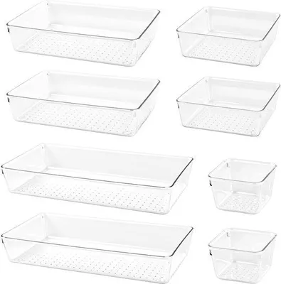 Zdjęcie produktu dla Przezroczysty organizer do szuflad, 8-częściowy, do łazienki, kuchni i biurka