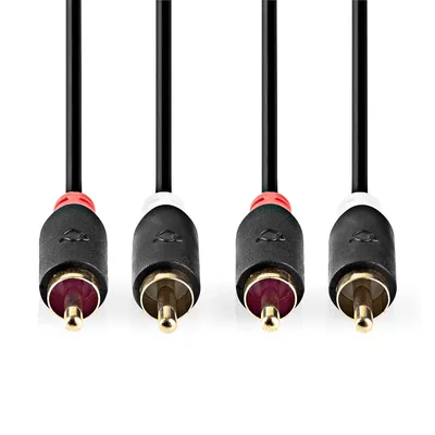 Immagine prodotto di Nedis Cavo audio stereo - 2x RCA maschio - 2x RCA maschio - Placcato oro - 2,00 m - Rotondo - Antracite - Scatola