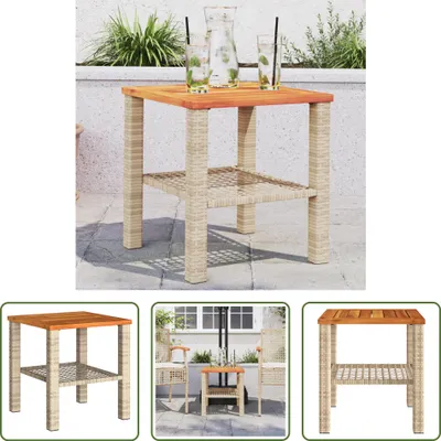 Image de The Living Store Table de jardin beige 40x40x42 cm Poly rotin acacia