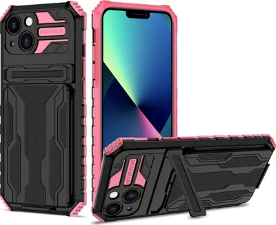 Immagine prodotto di custodia iPhone 13, Custodia ibrida di protezione robusta con portacarte e supporto per iPhone 13 Rosa