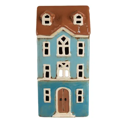 Produktbild von Clayre & Eef Teelichthalter Haus 11x9x22 cm Blau Braun Keramik
