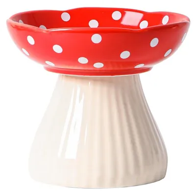 Obrázek produktu pro Vyvýšená miska pro kočky, keramika, tvar houby, červená, průměr 15 cm